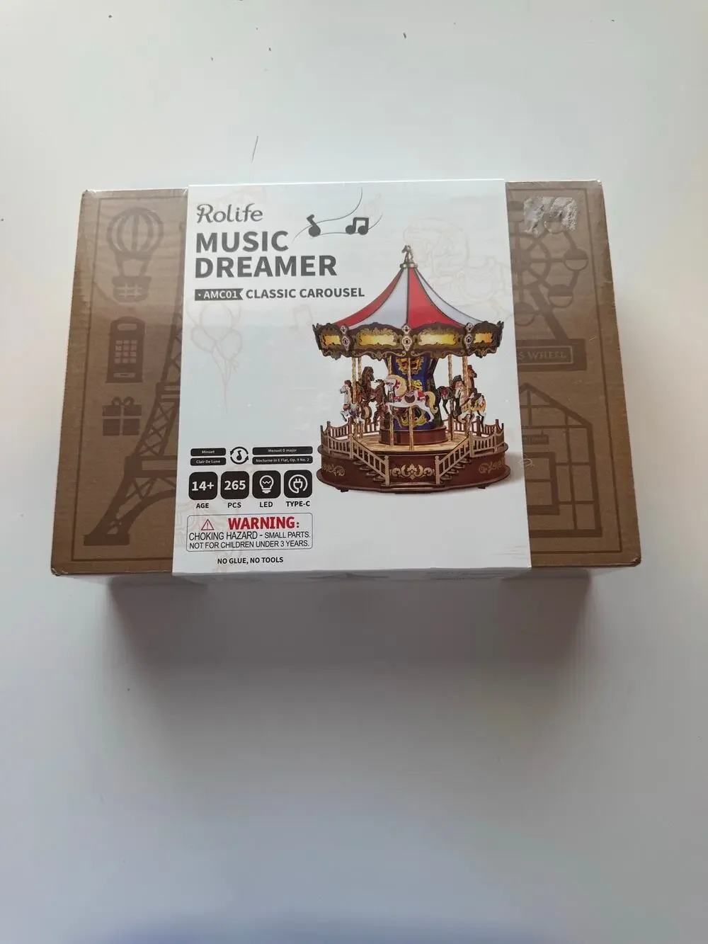 Rolife Music Dreamer Classic Carousel AMC01 265pc LED Wooden Building Kit 14+